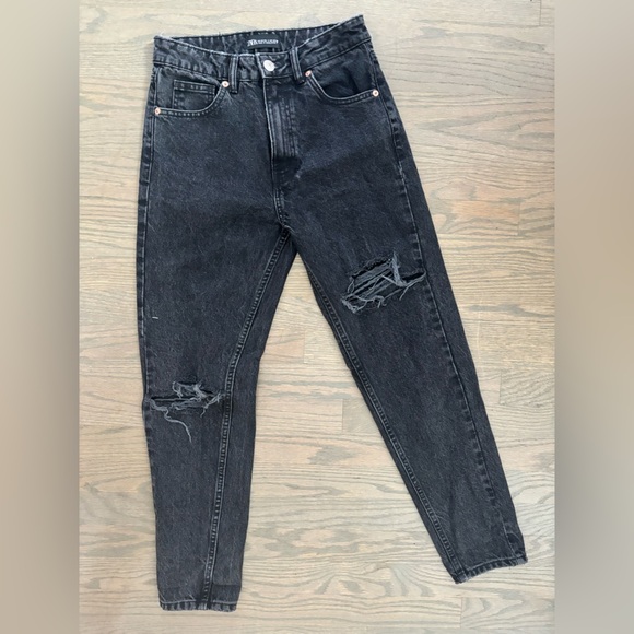 Zara Black Distressed Straight Leg Jeans Women’s size 4 - Picture 1 of 5